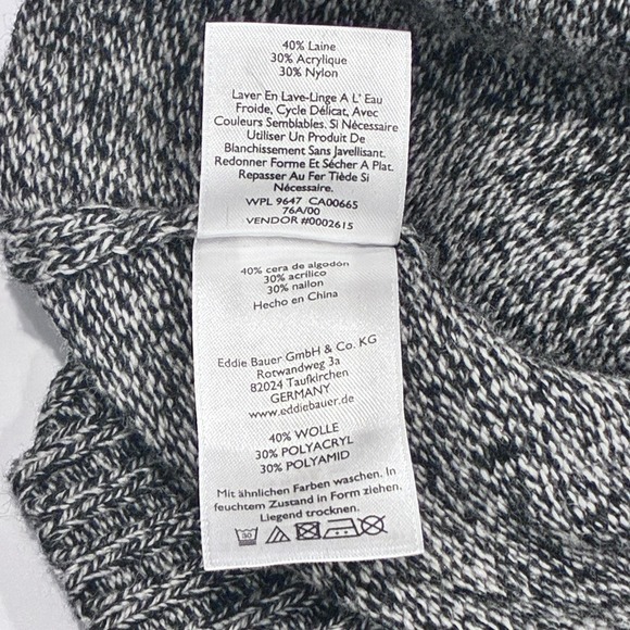 Eddie Bauer Mens Fisherman Cowl Neck Wool Blend Sweater Size M Black Marled Cozy - Picture 8 of 11